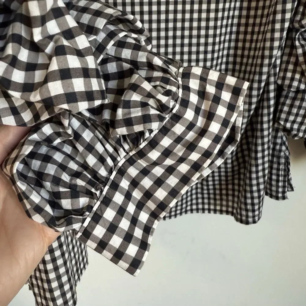 Sanctuary Revolve Black & White Gingham Lightweight  Ruffle Sleeve Blouse Small - Picture 7 of 9